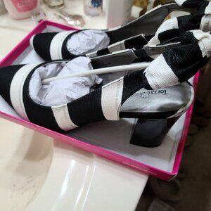 Black and white slingback pumps